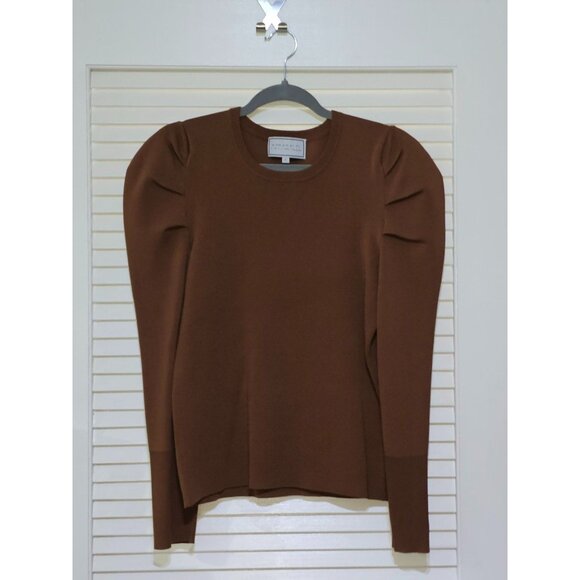 Apparallel Women's Brown Long Sleeve Knit Top With Puff Shoulders Sz L 2457 - Picture 9 of 11